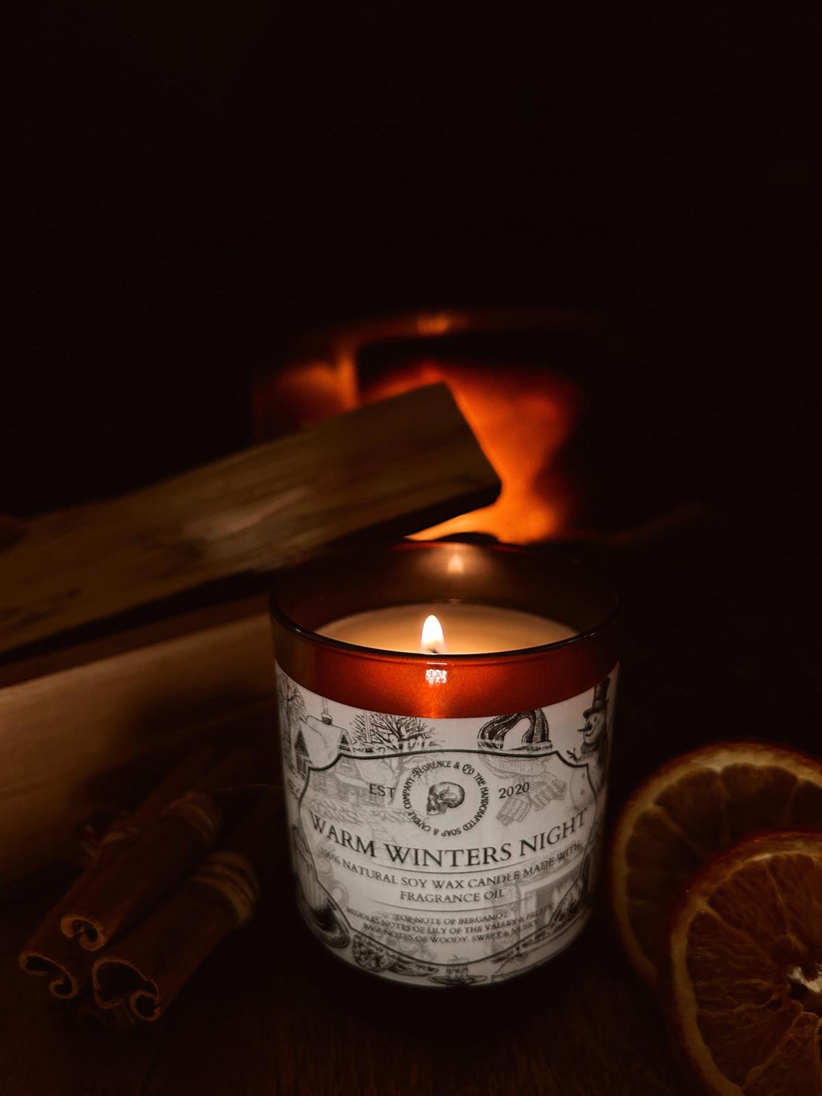 Warm Winter's Night Candle – Bergamot, Lily, and Woody Musk Scent